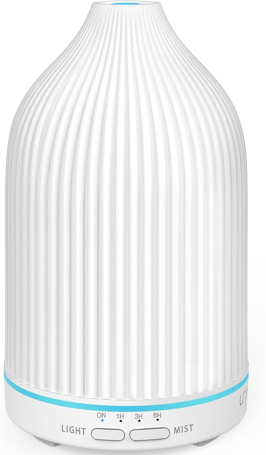 image:imageURPOWER 100ML Essential Oil Diffuser Ultrasonic Cool Mist Humidifier with 7 LED Lights Timer amp AutoOff Quiet Aromatherapy Scent Diffuser for Home Bedroom Office RelaxationStriped White