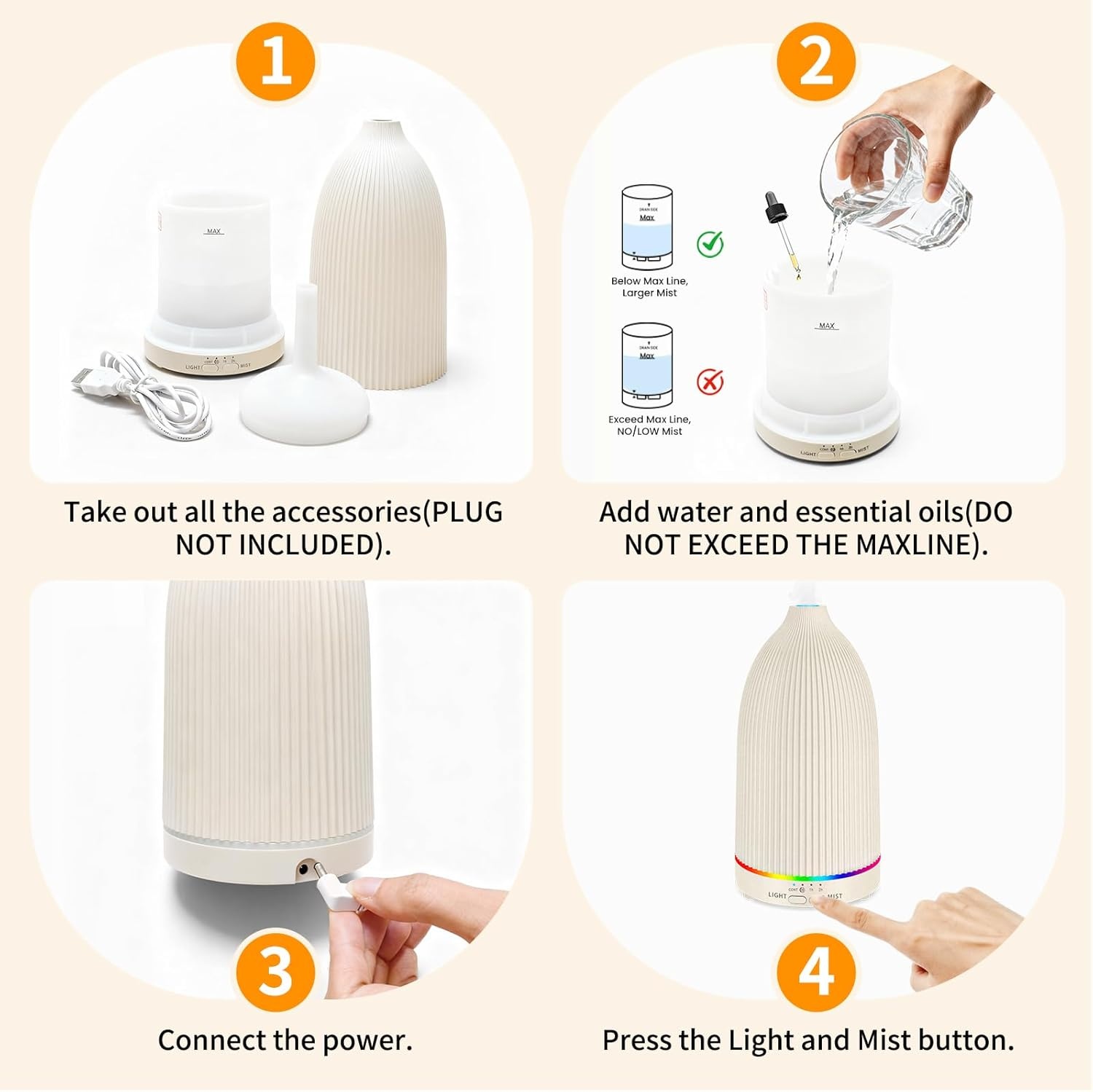image:imageURPOWER 100ML Essential Oil Diffuser Ultrasonic Cool Mist Humidifier with 7 LED Lights Timer amp AutoOff Quiet Aromatherapy Scent Diffuser for Home Bedroom Office RelaxationStriped Beige