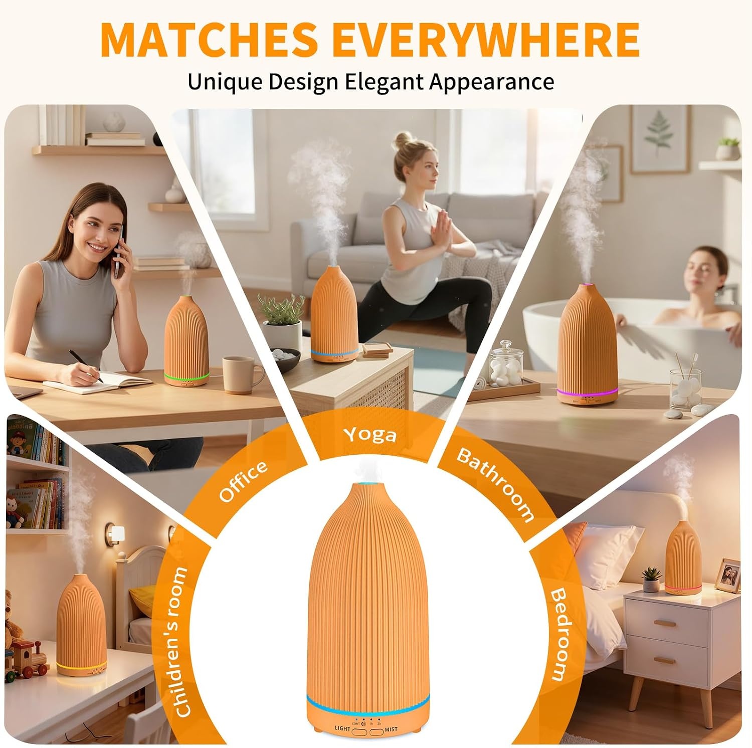 image:imageURPOWER 100ML Essential Oil Diffuser Ultrasonic Cool Mist Humidifier with 7 LED Lights Timer amp AutoOff Quiet Aromatherapy Scent Diffuser for Home Bedroom Office RelaxationStriped Yellow
