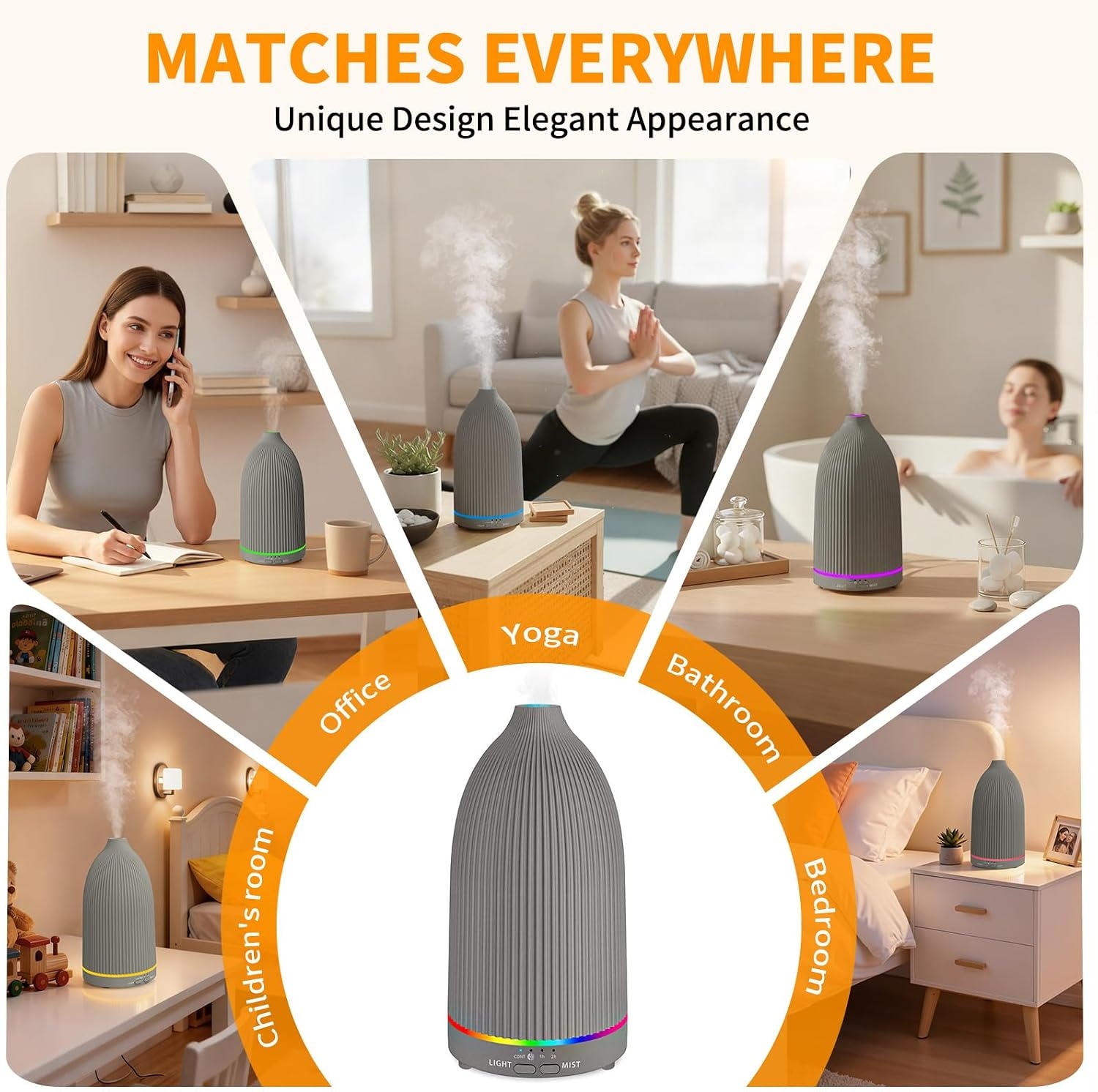 image:imageURPOWER 100ML Essential Oil Diffuser Ultrasonic Cool Mist Humidifier with 7 LED Lights Timer amp AutoOff Quiet Aromatherapy Scent Diffuser for Home Bedroom Office RelaxationStriped Gray