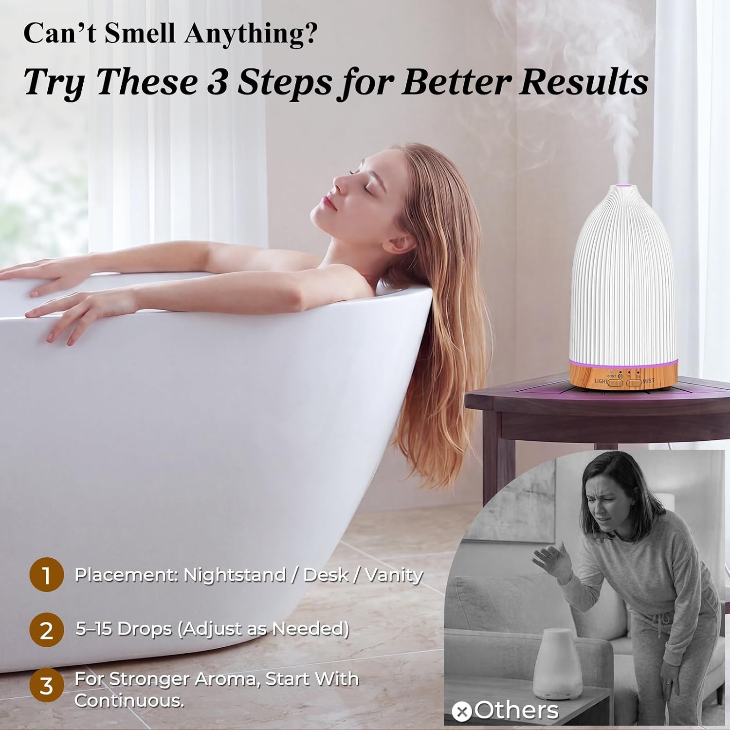 image:imageURPOWER 100ML Essential Oil Diffuser Ultrasonic Cool Mist Humidifier with 7 LED Lights Timer amp AutoOff Quiet Aromatherapy Scent Diffuser for Home Bedroom Office RelaxationStriped White