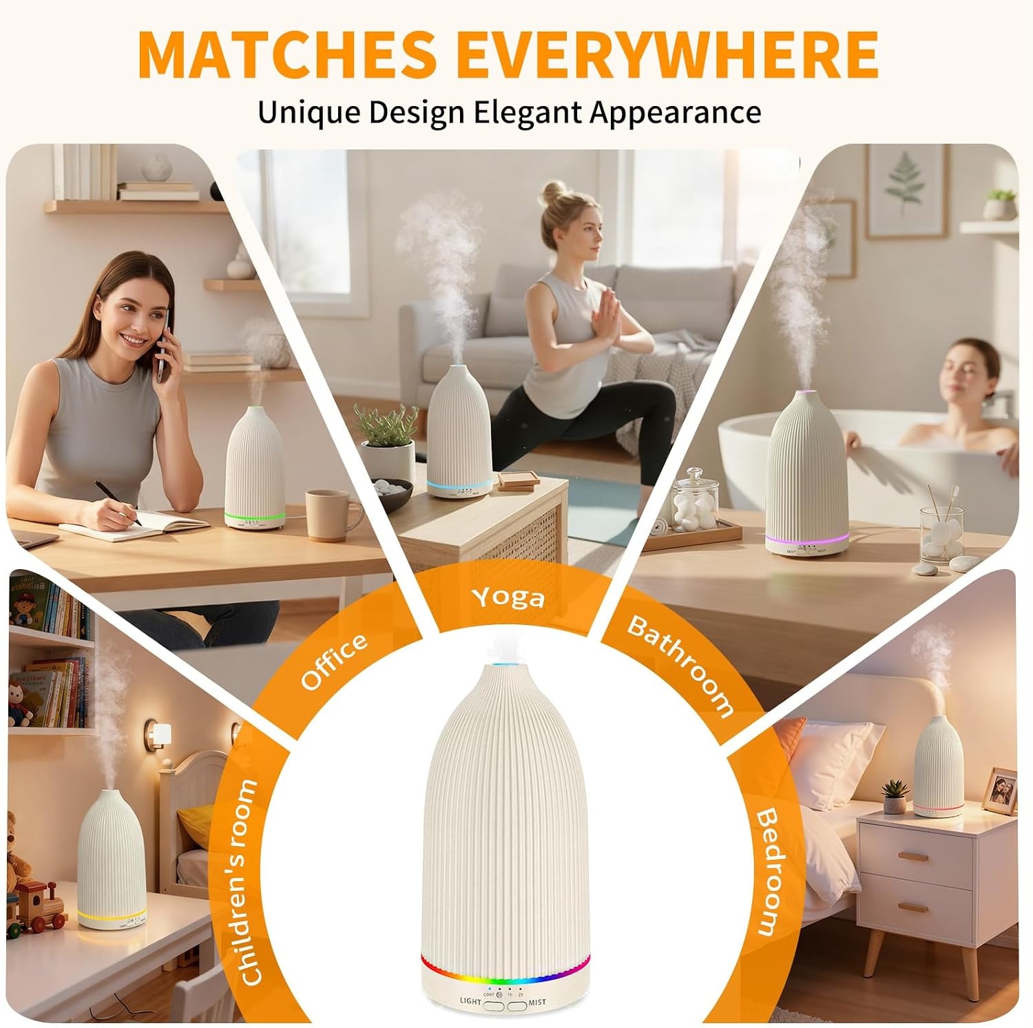 image:imageURPOWER 100ML Essential Oil Diffuser Ultrasonic Cool Mist Humidifier with 7 LED Lights Timer amp AutoOff Quiet Aromatherapy Scent Diffuser for Home Bedroom Office RelaxationStriped Beige