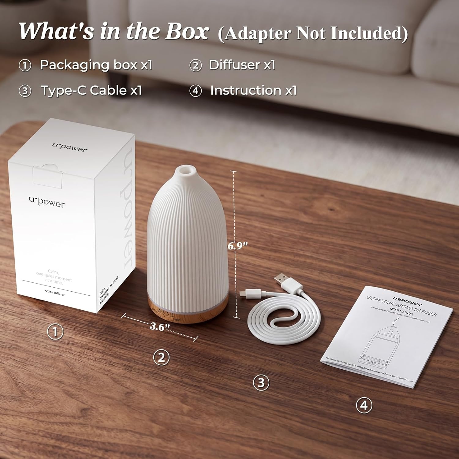 image:imageURPOWER 100ML Essential Oil Diffuser Ultrasonic Cool Mist Humidifier with 7 LED Lights Timer amp AutoOff Quiet Aromatherapy Scent Diffuser for Home Bedroom Office RelaxationStriped White