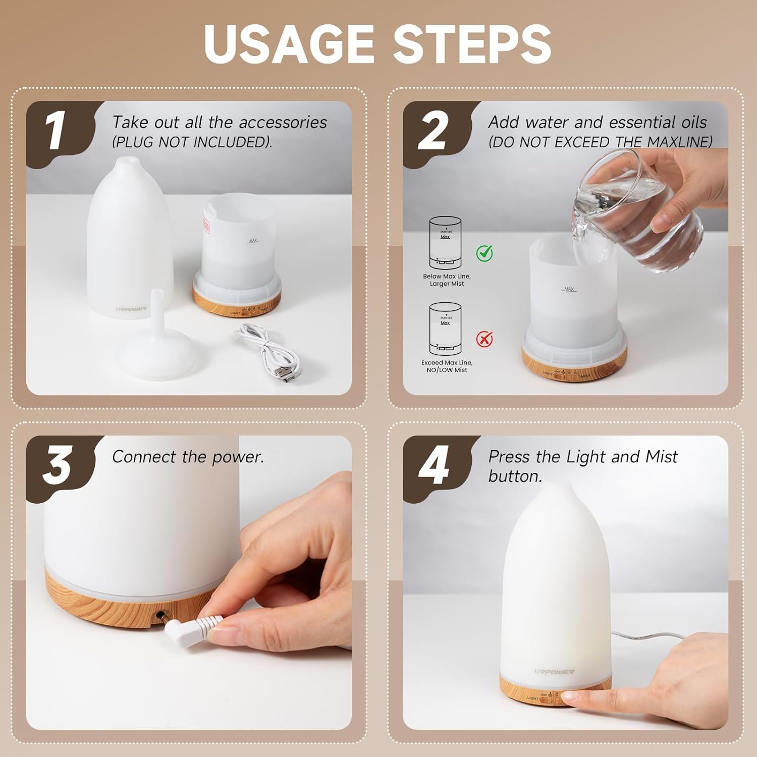 image:imageURPOWER 100ML Essential Oil Diffuser Ultrasonic Cool Mist Humidifier with 7 LED Lights Timer amp AutoOff Quiet Aromatherapy Scent Diffuser for Home Bedroom Office RelaxationSmooth White