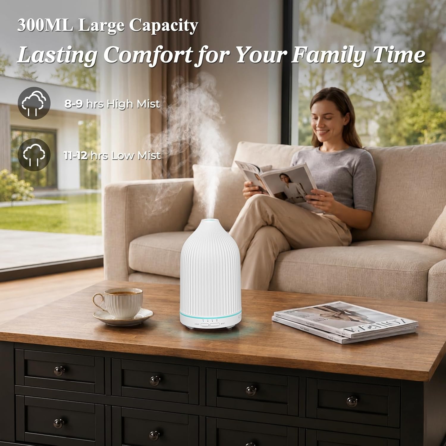 image:imageURPOWER 100ML Essential Oil Diffuser Ultrasonic Cool Mist Humidifier with 7 LED Lights Timer amp AutoOff Quiet Aromatherapy Scent Diffuser for Home Bedroom Office RelaxationStriped White