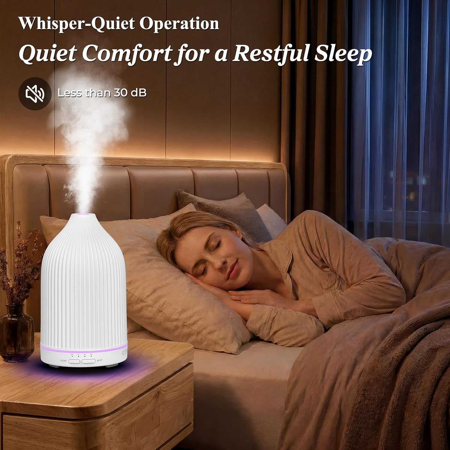 image:imageURPOWER 100ML Essential Oil Diffuser Ultrasonic Cool Mist Humidifier with 7 LED Lights Timer amp AutoOff Quiet Aromatherapy Scent Diffuser for Home Bedroom Office RelaxationStriped White