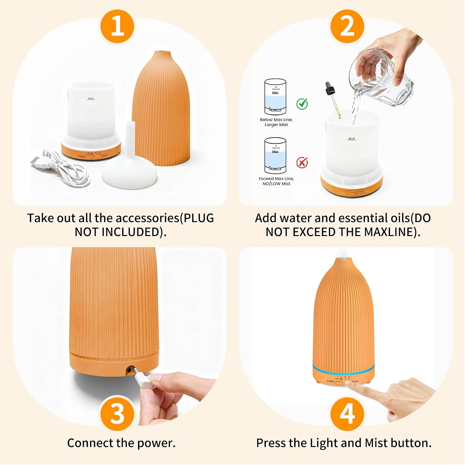 image:imageURPOWER 100ML Essential Oil Diffuser Ultrasonic Cool Mist Humidifier with 7 LED Lights Timer amp AutoOff Quiet Aromatherapy Scent Diffuser for Home Bedroom Office RelaxationStriped Yellow