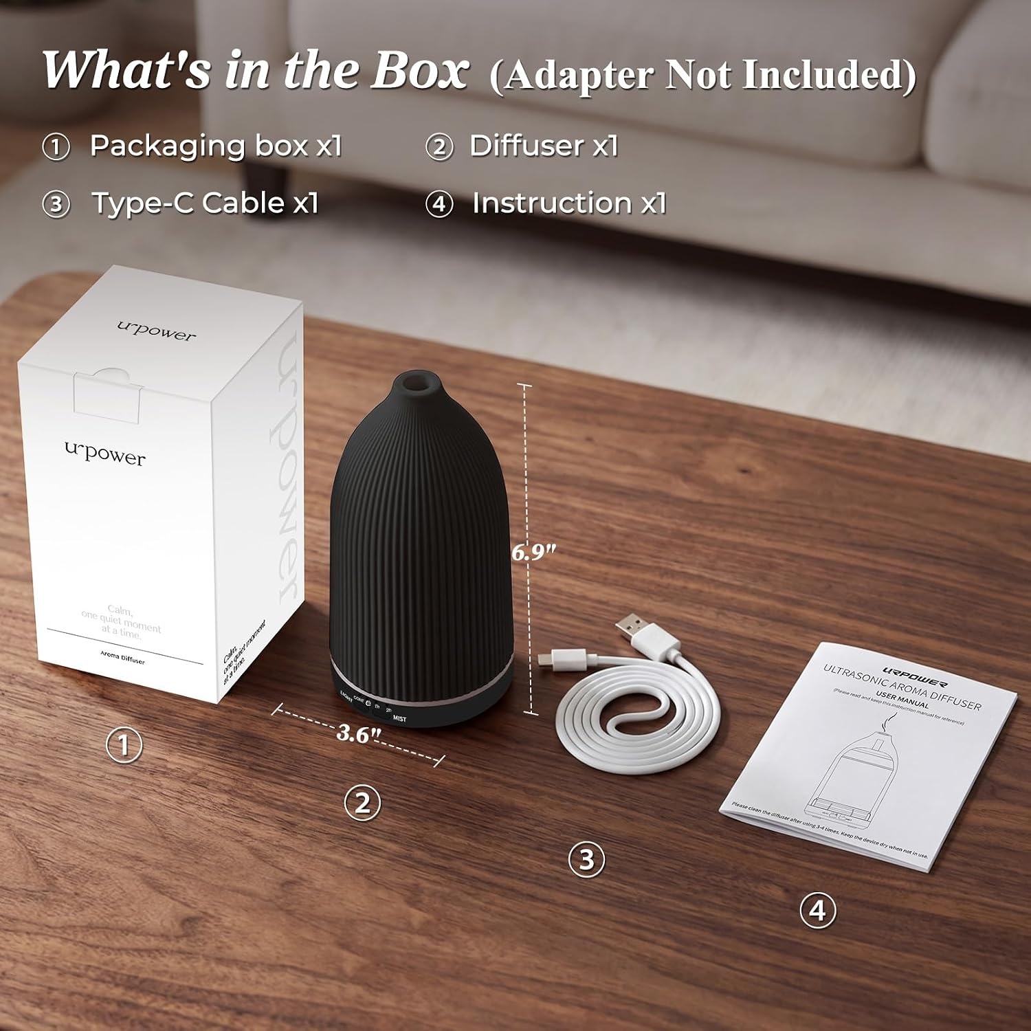 image:imageURPOWER 100ML Essential Oil Diffuser Ultrasonic Cool Mist Humidifier with 7 LED Lights Timer amp AutoOff Quiet Aromatherapy Scent Diffuser for Home Bedroom Office RelaxationStriped Black