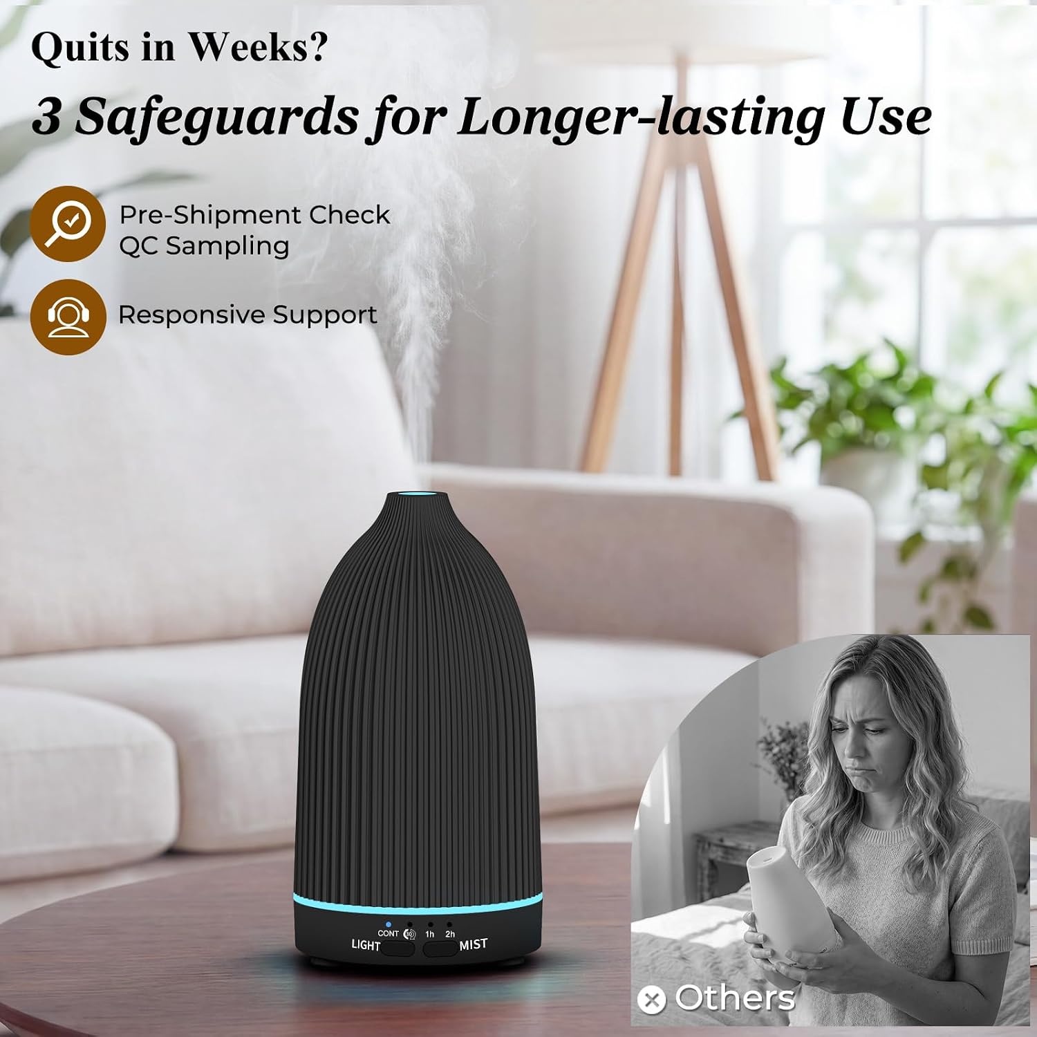 image:imageURPOWER 100ML Essential Oil Diffuser Ultrasonic Cool Mist Humidifier with 7 LED Lights Timer amp AutoOff Quiet Aromatherapy Scent Diffuser for Home Bedroom Office RelaxationStriped Black