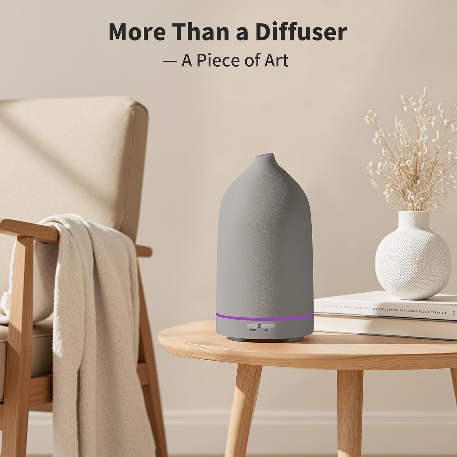 image:imageURPOWER 120ML Essential Oil Diffuser Ceramic Aromatherapy Diffuser with 7Color LED Lights Auto ShutOff 2 Mist Modes Humidifier for Home Office Decor Scent Diffuser for Yoga SpaGrey