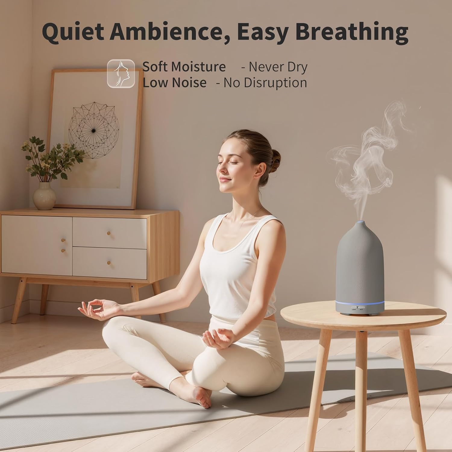 image:imageURPOWER 120ML Essential Oil Diffuser Ceramic Aromatherapy Diffuser with 7Color LED Lights Auto ShutOff 2 Mist Modes Humidifier for Home Office Decor Scent Diffuser for Yoga SpaGrey