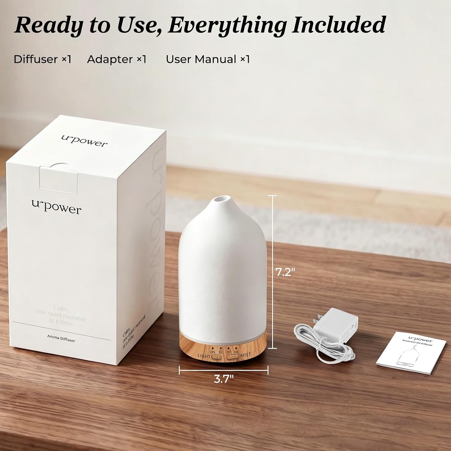 image:imageURPOWER 120ML Essential Oil Diffuser Ceramic Aromatherapy Diffuser with 7Color LED Lights Auto ShutOff 2 Mist Modes Humidifier for Home Office Decor Scent Diffuser for Yoga SpaCeramic White
