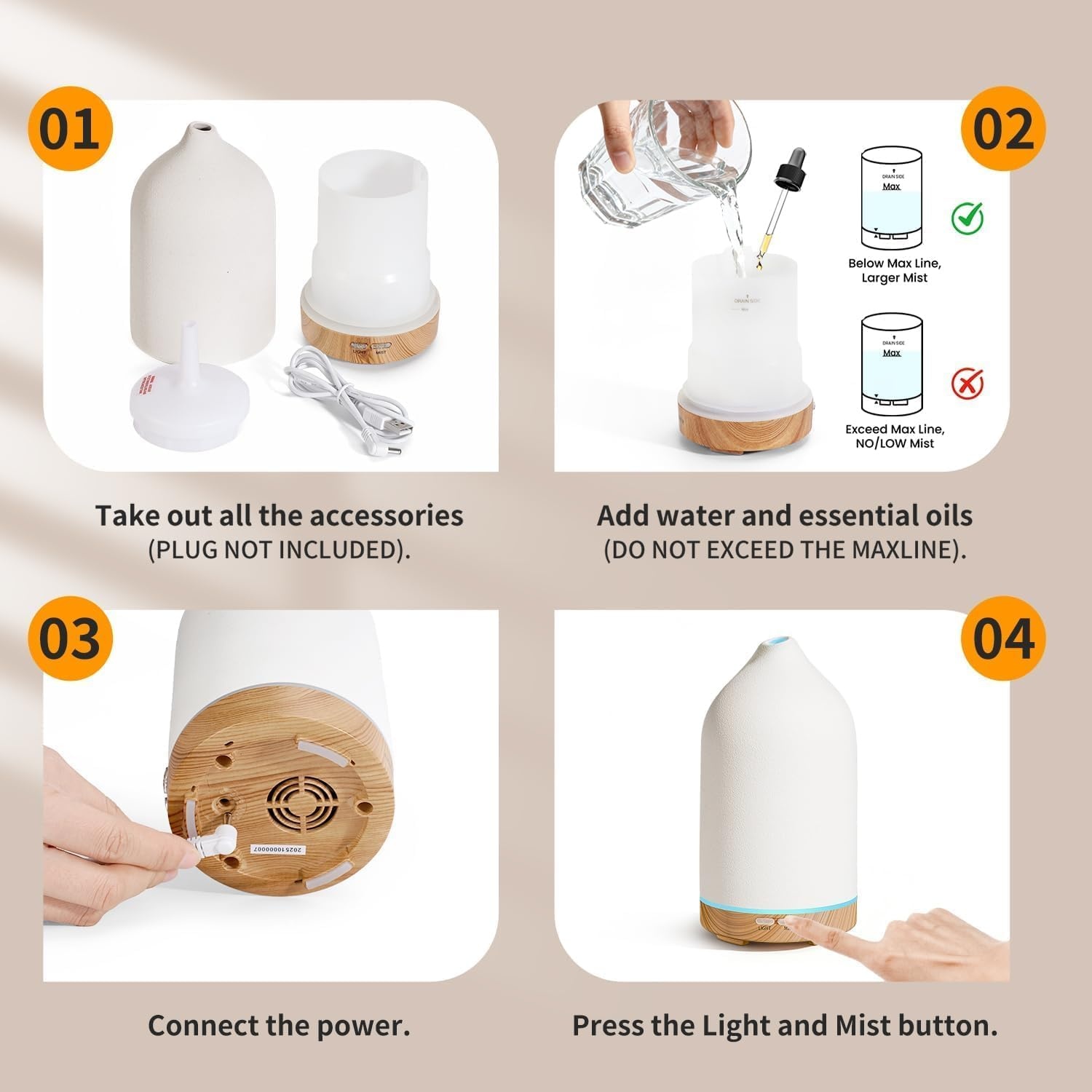image:imageURPOWER 120ML Essential Oil Diffuser Ceramic Aromatherapy Diffuser with 7Color LED Lights Auto ShutOff 2 Mist Modes Humidifier for Home Office Decor Scent Diffuser for Yoga SpaCeramic White