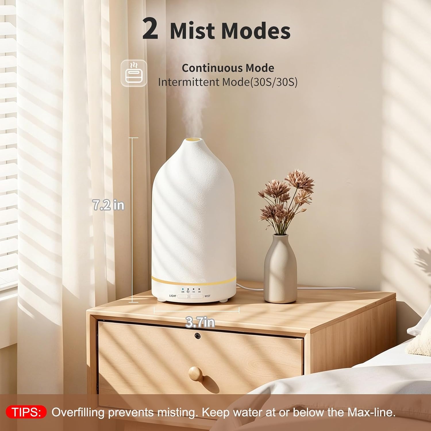 image:imageURPOWER 120ML Essential Oil Diffuser Ceramic Aromatherapy Diffuser with 7Color LED Lights Auto ShutOff 2 Mist Modes Humidifier for Home Office Decor Scent Diffuser for Yoga SpaAll White