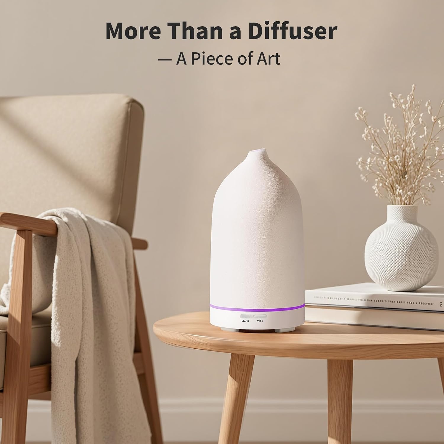 image:imageURPOWER 120ML Essential Oil Diffuser Ceramic Aromatherapy Diffuser with 7Color LED Lights Auto ShutOff 2 Mist Modes Humidifier for Home Office Decor Scent Diffuser for Yoga SpaAll White