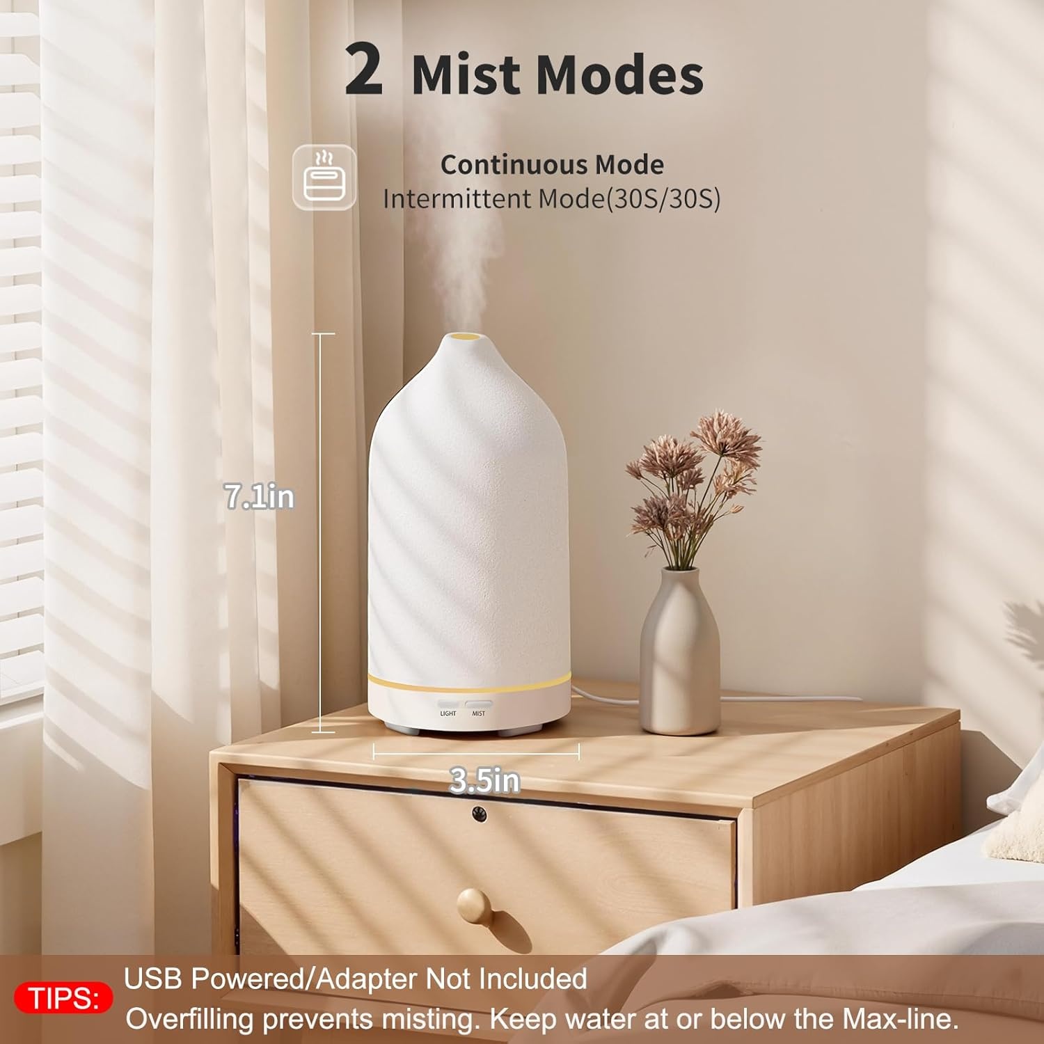 image:imageURPOWER 120ML Essential Oil Diffuser Ceramic Aromatherapy Diffuser with 7Color LED Lights Auto ShutOff 2 Mist Modes Humidifier for Home Office Decor Scent Diffuser for Yoga SpaAll White