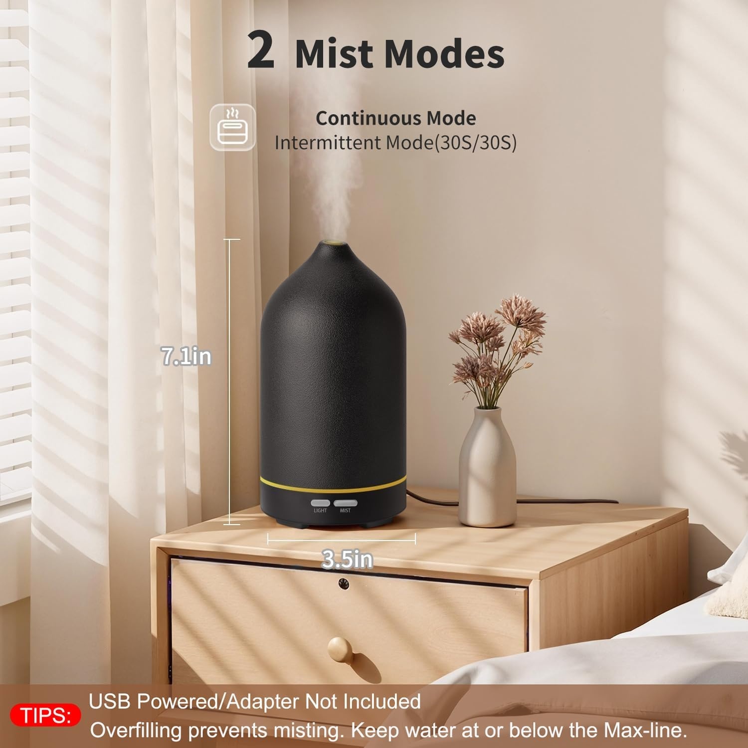image:imageURPOWER 120ML Essential Oil Diffuser Ceramic Aromatherapy Diffuser with 7Color LED Lights Auto ShutOff 2 Mist Modes Humidifier for Home Office Decor Scent Diffuser for Yoga SpaBlack