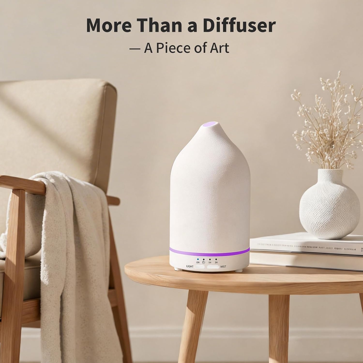 image:imageURPOWER 120ML Essential Oil Diffuser Ceramic Aromatherapy Diffuser with 7Color LED Lights Auto ShutOff 2 Mist Modes Humidifier for Home Office Decor Scent Diffuser for Yoga SpaAll White