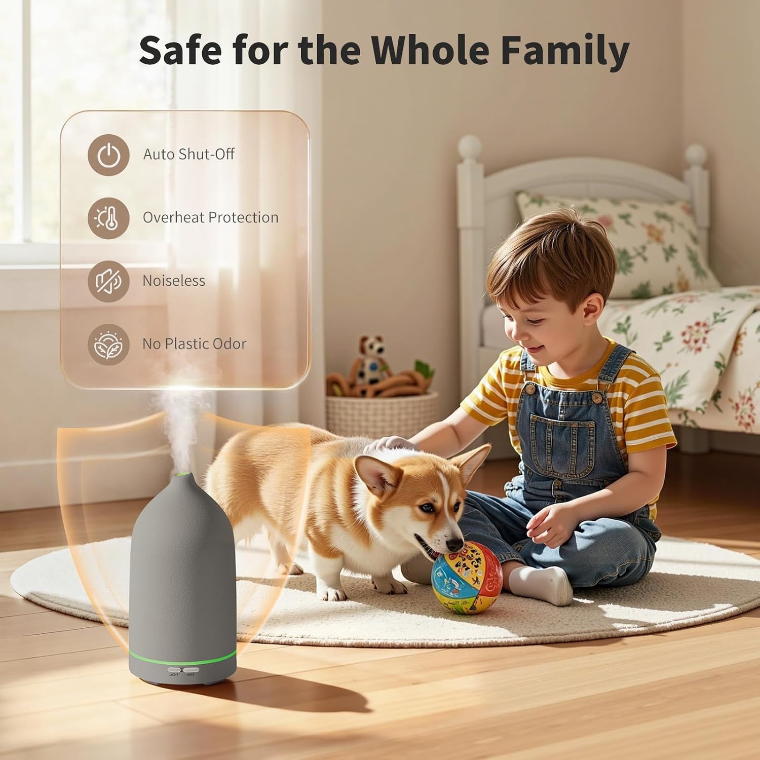 image:imageURPOWER 120ML Essential Oil Diffuser Ceramic Aromatherapy Diffuser with 7Color LED Lights Auto ShutOff 2 Mist Modes Humidifier for Home Office Decor Scent Diffuser for Yoga SpaGrey