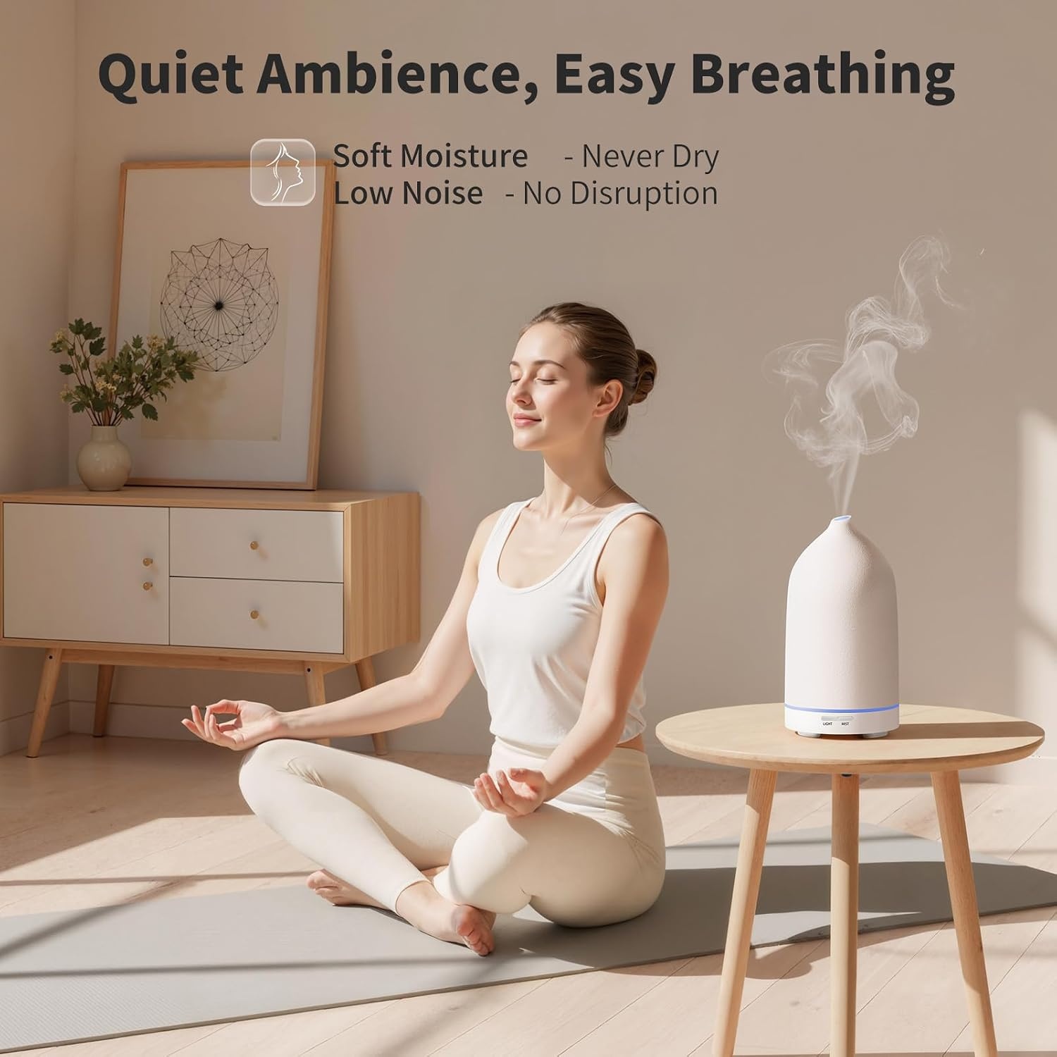 image:imageURPOWER 120ML Essential Oil Diffuser Ceramic Aromatherapy Diffuser with 7Color LED Lights Auto ShutOff 2 Mist Modes Humidifier for Home Office Decor Scent Diffuser for Yoga SpaAll White