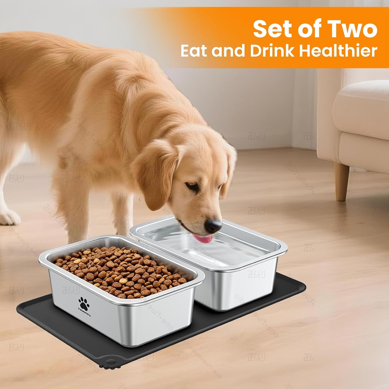 image:imageURPOWER 2 Pack 125 Gallon Large Dog Water Bowl Thickened Stainless Steel Dog Water amp Food Bowls with NonSlip Mat SpillProof Metal Pet Bowl Set for Medium Large XLarge Dogs IndoorOutdoor Use125 Gallon