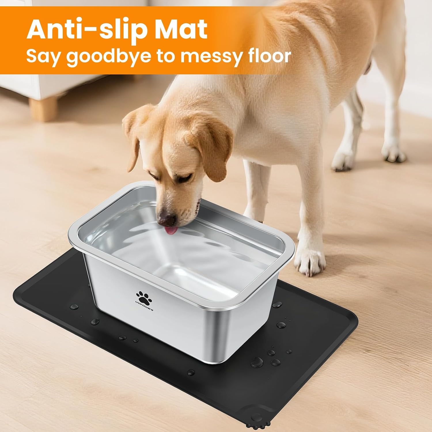 image:imageURPOWER 2 Pack 125 Gallon Large Dog Water Bowl Thickened Stainless Steel Dog Water amp Food Bowls with NonSlip Mat SpillProof Metal Pet Bowl Set for Medium Large XLarge Dogs IndoorOutdoor Use165 Gallon