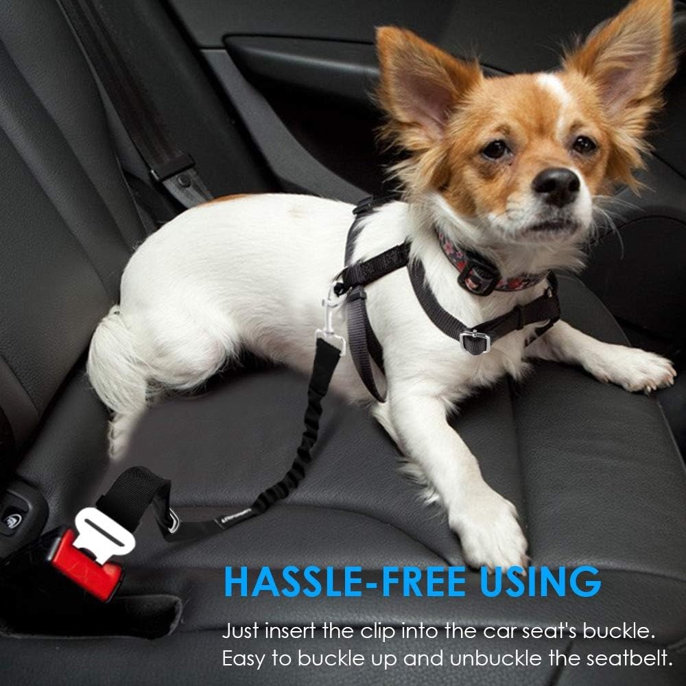 image:imageURPOWER 2 Pack Dog Seat Belt Retractable Dog Car Harness Adjustable Pet Safety Belt with Elastic Bungee Buffer Heavy Duty amp Durable amp 360 Degree Swivel Dog SeatbeltsBlack