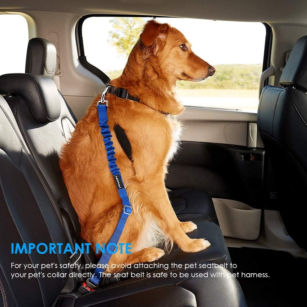 image:imageURPOWER 2 Pack Dog Seat Belt Retractable Dog Car Harness Adjustable Pet Safety Belt with Elastic Bungee Buffer Heavy Duty amp Durable amp 360 Degree Swivel Dog SeatbeltsBlue