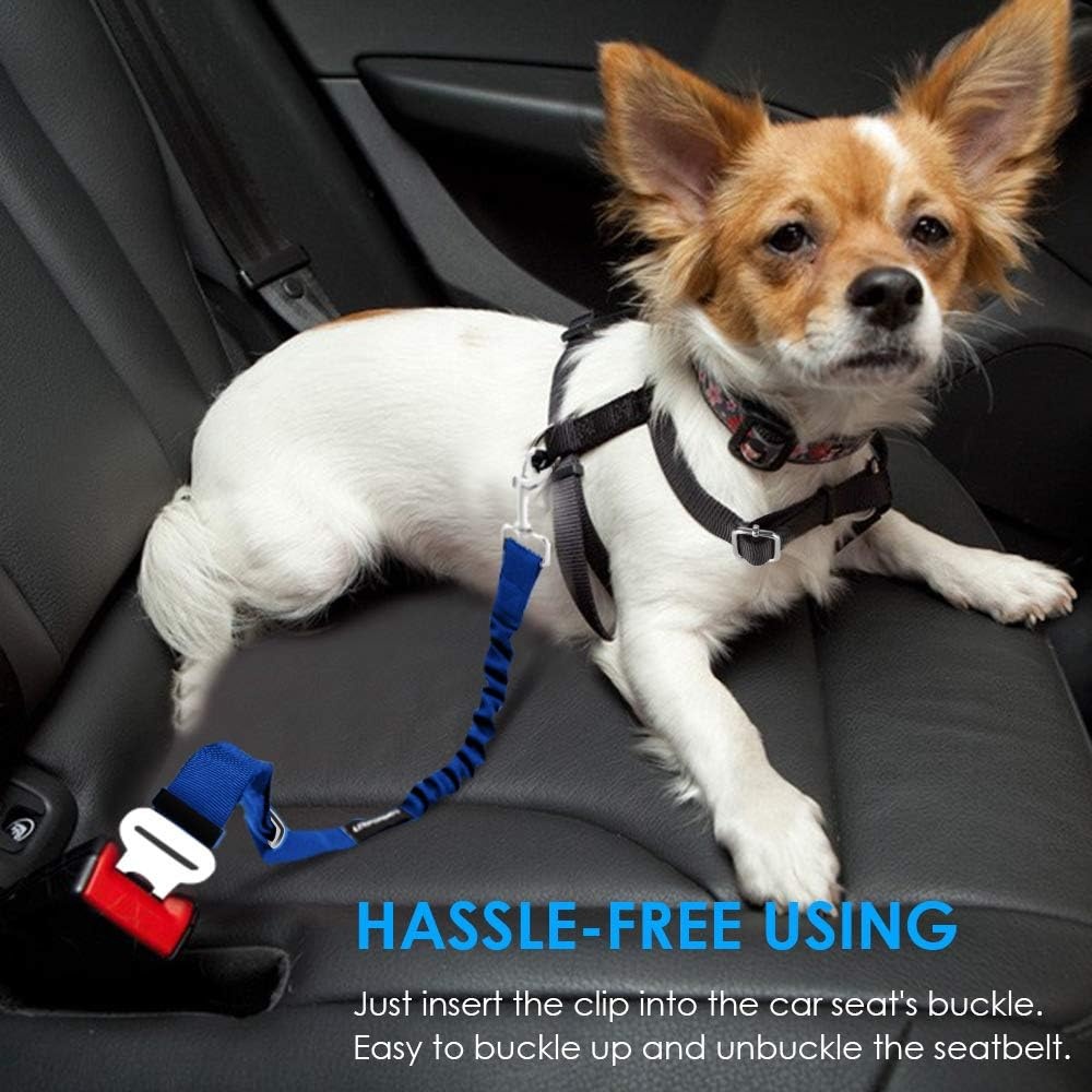 image:imageURPOWER 2 Pack Dog Seat Belt Retractable Dog Car Harness Adjustable Pet Safety Belt with Elastic Bungee Buffer Heavy Duty amp Durable amp 360 Degree Swivel Dog SeatbeltsBlue