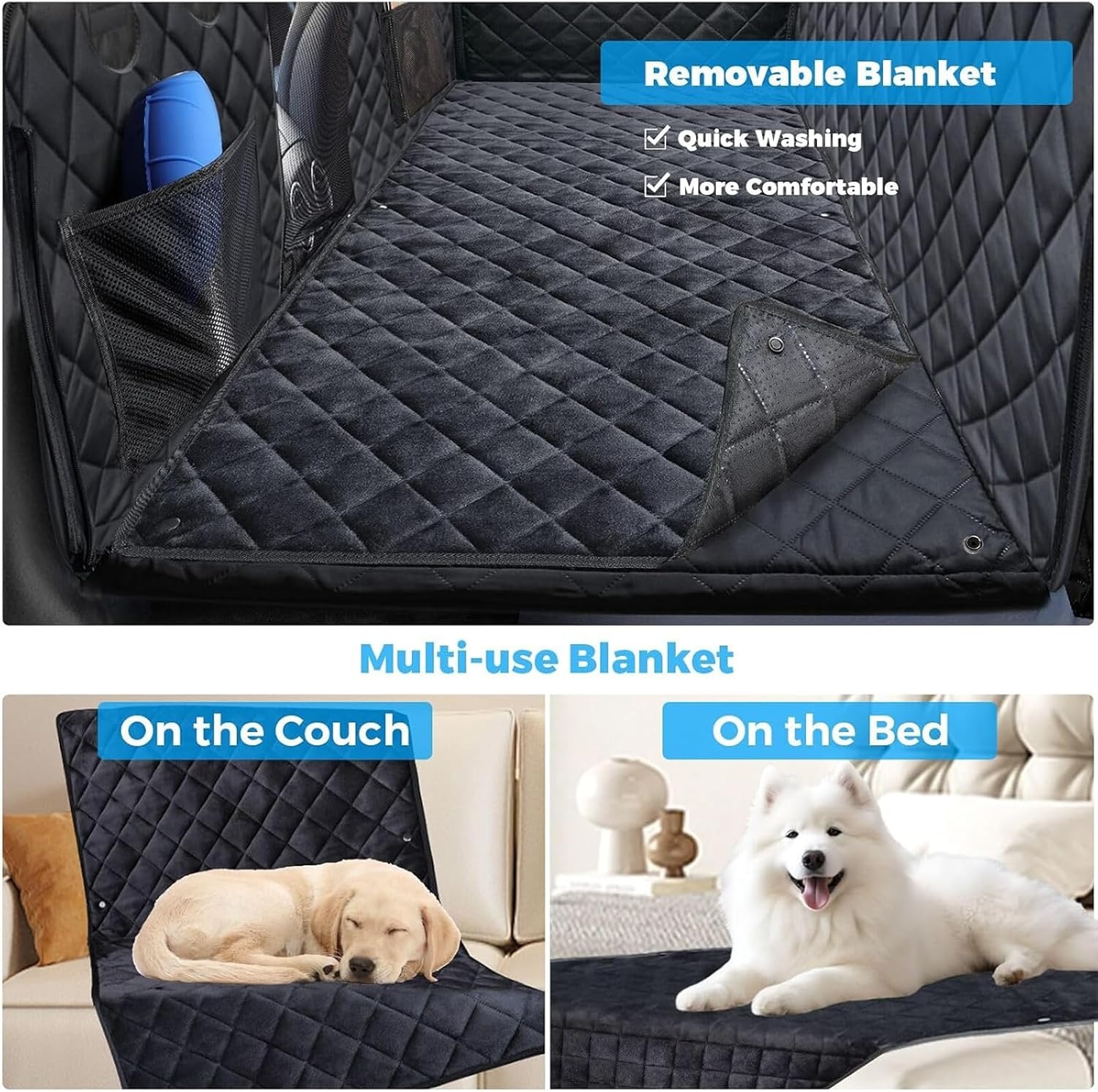 image:imageURPOWER 2026 Upgraded Back Seat Extender for Dogs Large Hard Bottom Dog Car Seat Cover Holds 550lbs Waterproof Dog Hammock Pet Bed with HighDensity Foam NonSlip Backseat ProtectorAll Black