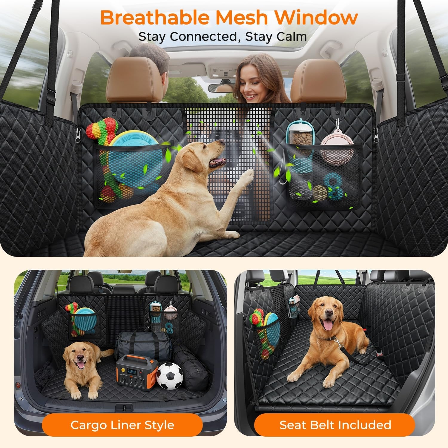 image:imageURPOWER 2026 Upgraded Back Seat Extender for Dogs Large Hard Bottom Dog Car Seat Cover Holds 550lbs Waterproof Dog Hammock Pet Bed with HighDensity Foam NonSlip Backseat ProtectorBlack