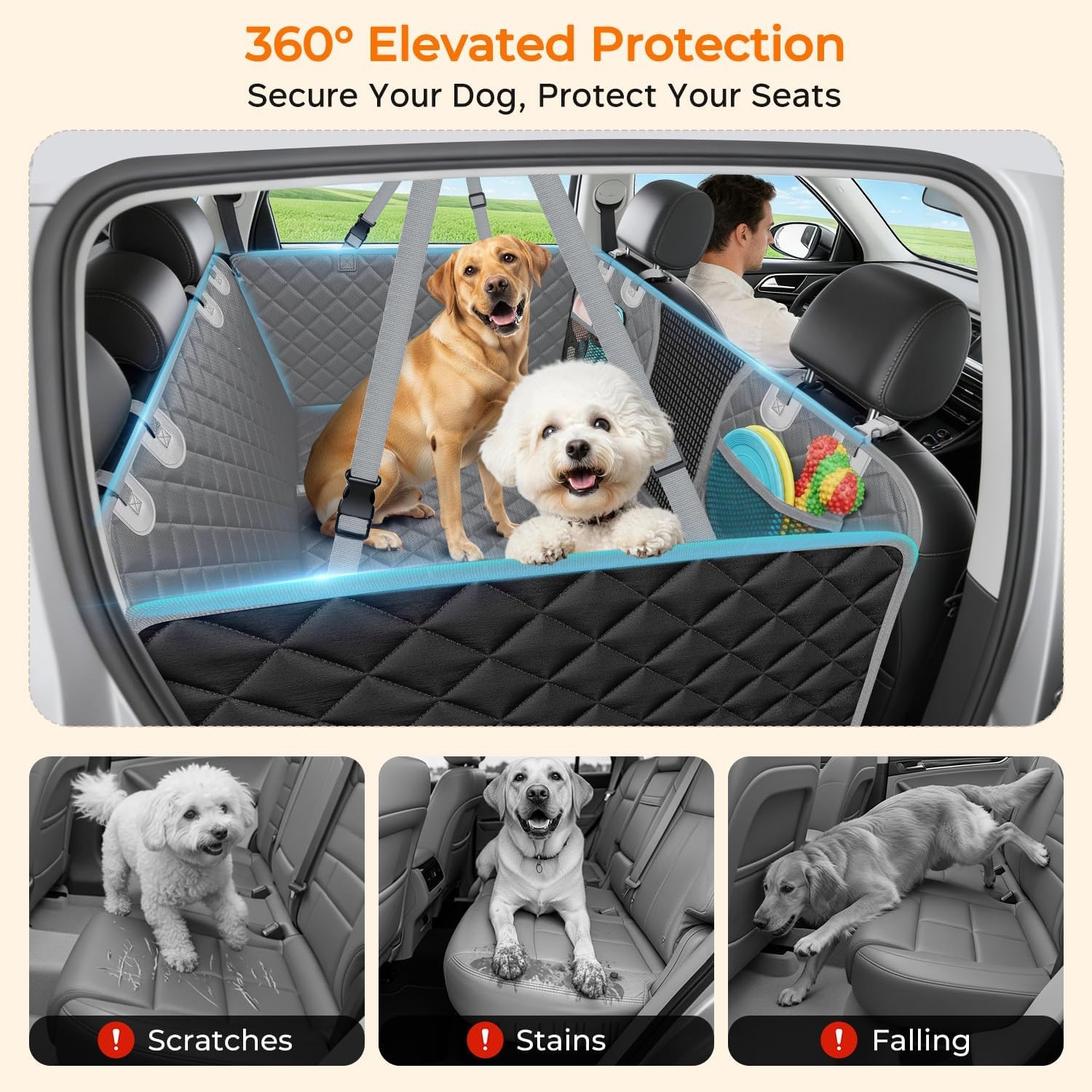 image:imageURPOWER 2026 Upgraded Back Seat Extender for Dogs Large Hard Bottom Dog Car Seat Cover Holds 550lbs Waterproof Dog Hammock Pet Bed with HighDensity Foam NonSlip Backseat ProtectorGrey