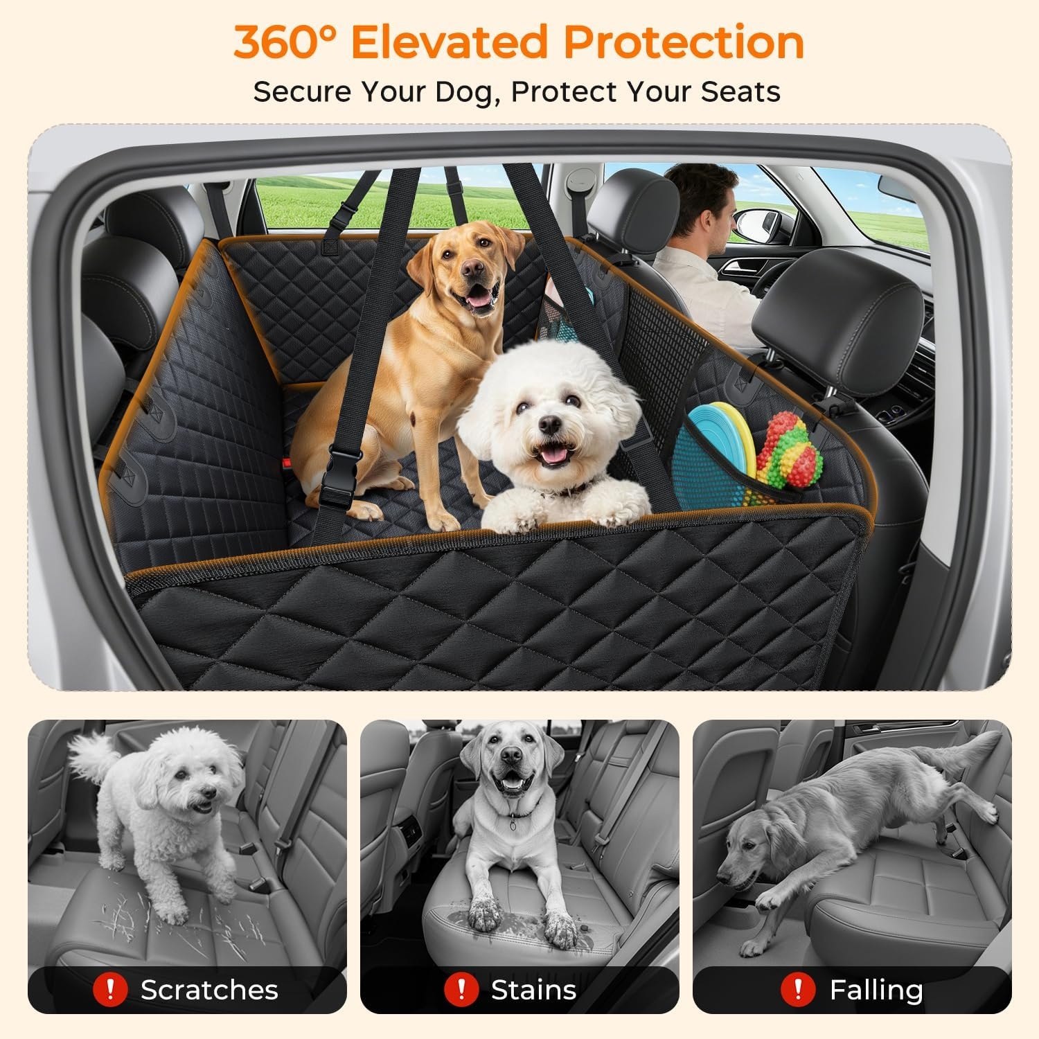 image:imageURPOWER 2026 Upgraded Back Seat Extender for Dogs Large Hard Bottom Dog Car Seat Cover Holds 550lbs Waterproof Dog Hammock Pet Bed with HighDensity Foam NonSlip Backseat ProtectorBlack