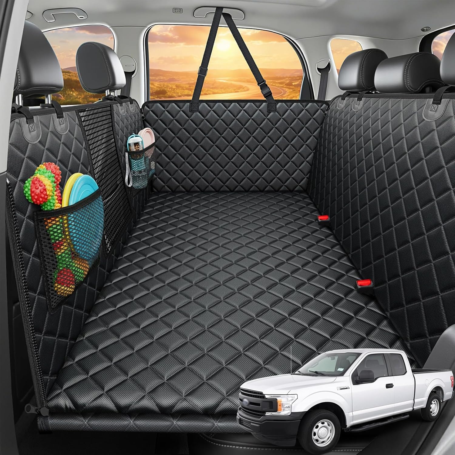 image:imageURPOWER 2026 Upgraded Back Seat Extender for Dogs Large Hard Bottom Dog Car Seat Cover Holds 550lbs Waterproof Dog Hammock Pet Bed with HighDensity Foam NonSlip Backseat ProtectorBlack