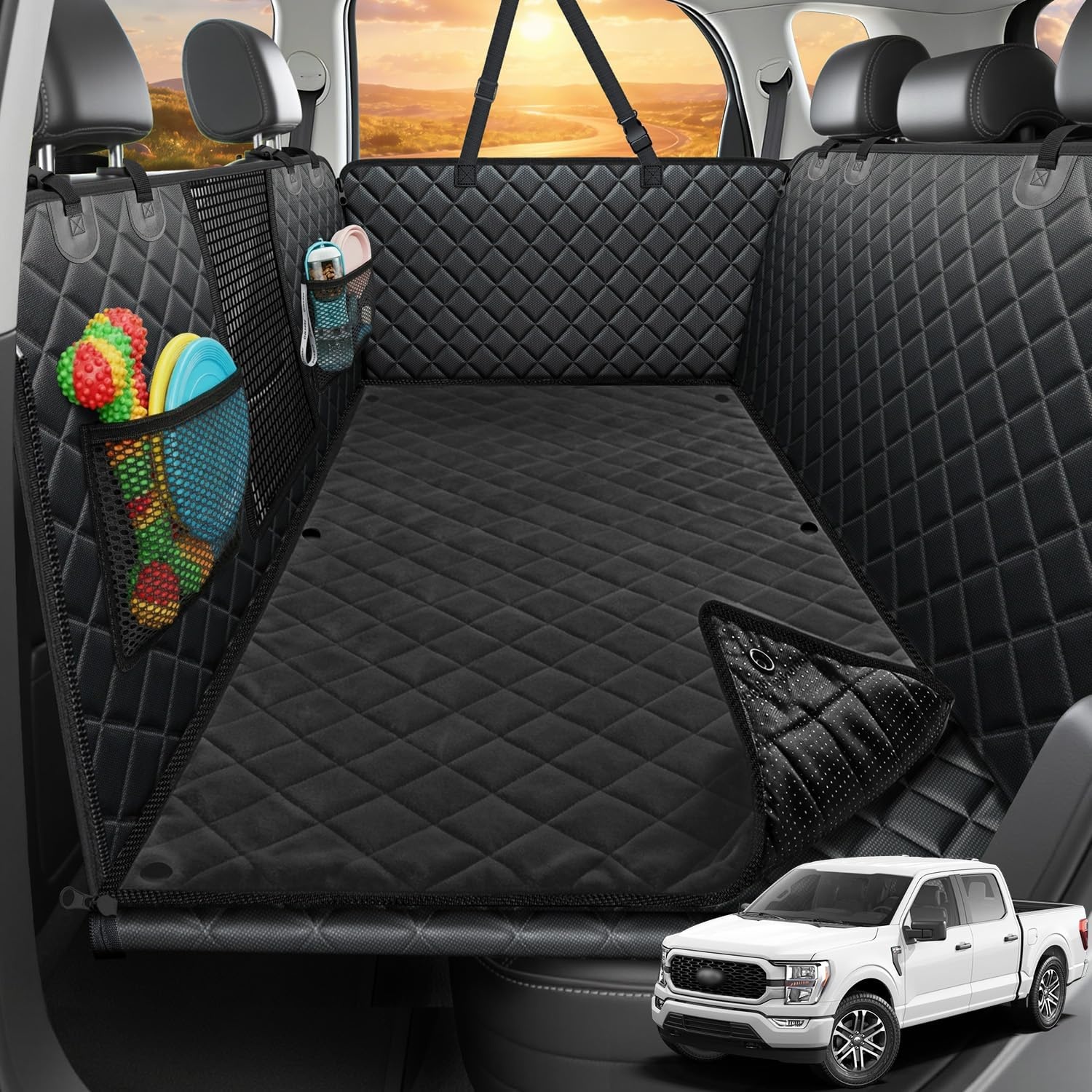 image:imageURPOWER 2026 Upgraded Back Seat Extender for Dogs Large Hard Bottom Dog Car Seat Cover Holds 550lbs Waterproof Dog Hammock Pet Bed with HighDensity Foam NonSlip Backseat ProtectorAll Black
