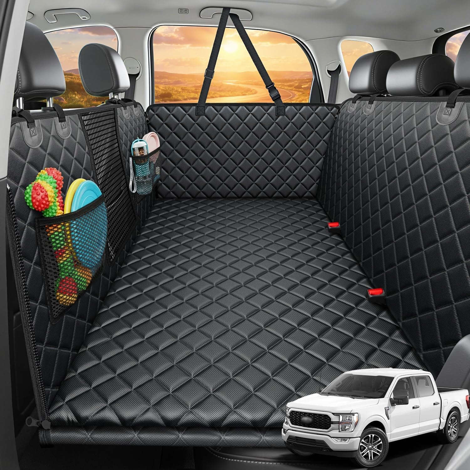 image:imageURPOWER 2026 Upgraded Back Seat Extender for Dogs Large Hard Bottom Dog Car Seat Cover Holds 550lbs Waterproof Dog Hammock Pet Bed with HighDensity Foam NonSlip Backseat ProtectorBlack
