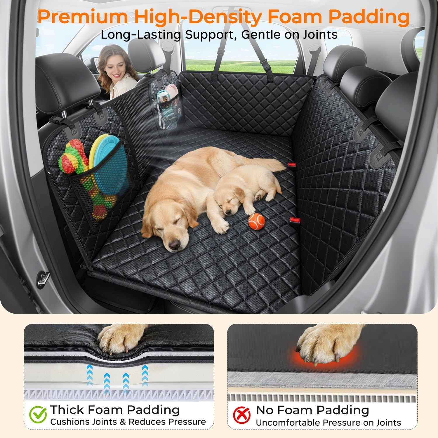 image:imageURPOWER 2026 Upgraded Back Seat Extender for Dogs Large Hard Bottom Dog Car Seat Cover Holds 550lbs Waterproof Dog Hammock Pet Bed with HighDensity Foam NonSlip Backseat ProtectorBlack