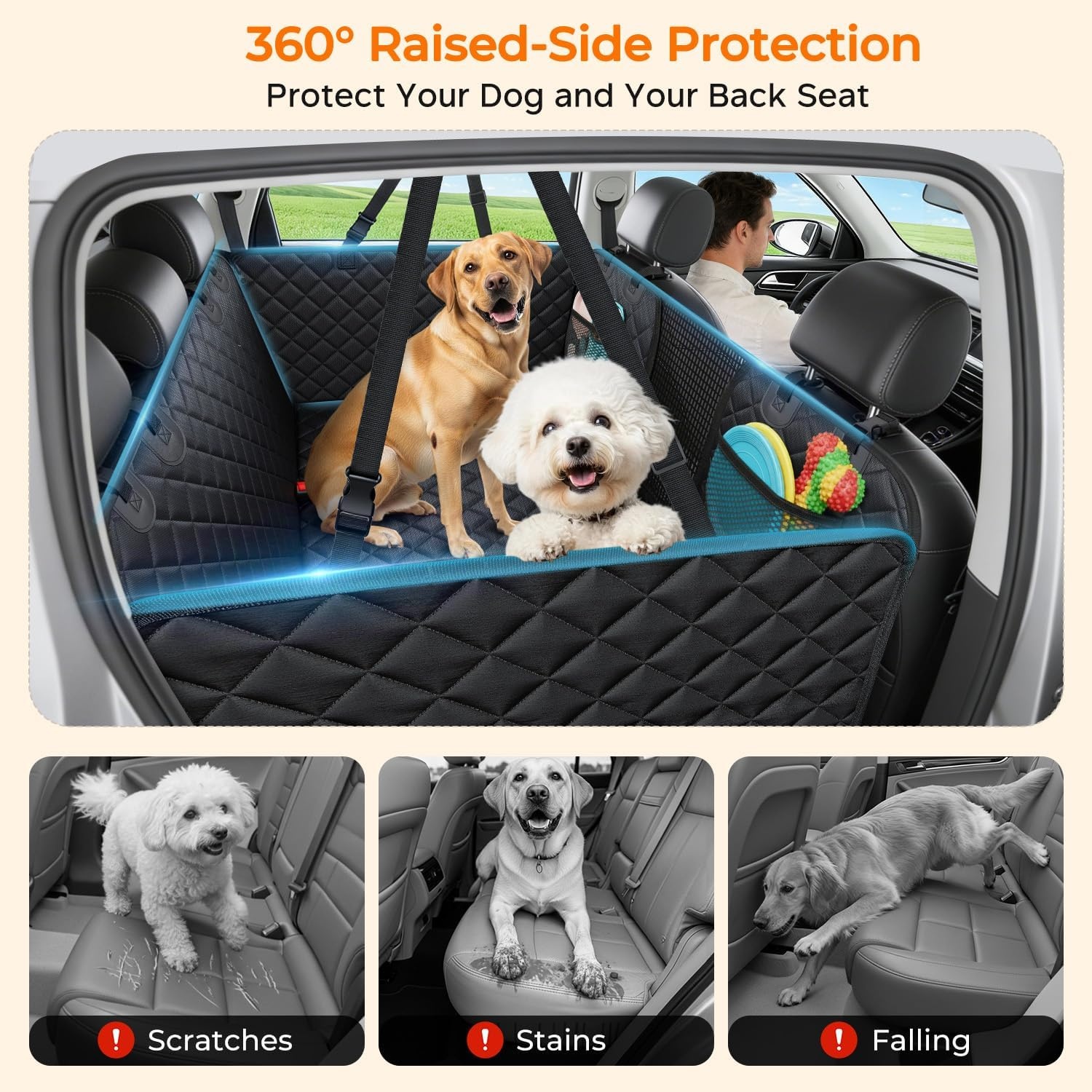 image:imageURPOWER 2026 Upgraded Back Seat Extender for Dogs Large Hard Bottom Dog Car Seat Cover Holds 550lbs Waterproof Dog Hammock Pet Bed with HighDensity Foam NonSlip Backseat ProtectorBlack