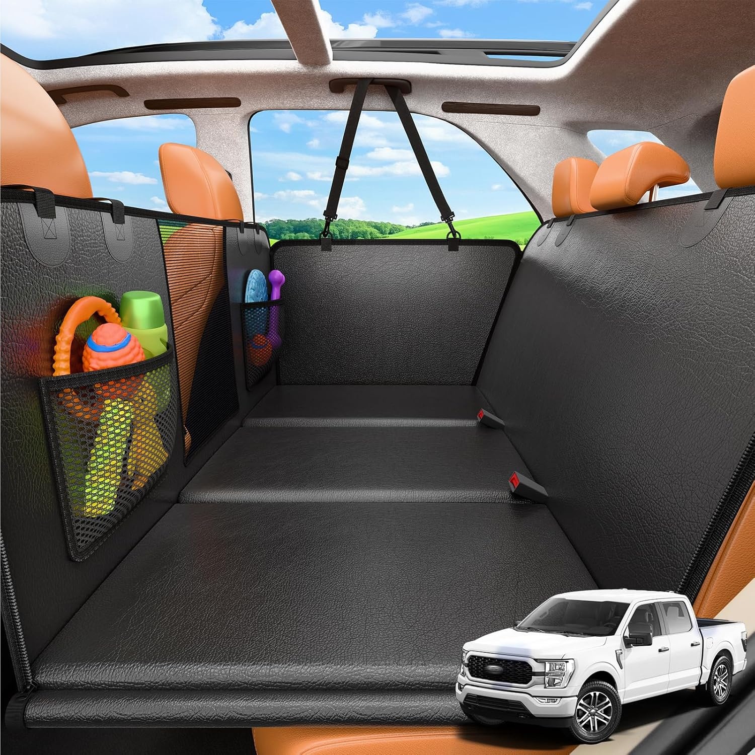 image:imageURPOWER 2026 Upgraded Back Seat Extender for Dogs Large Hard Bottom Dog Car Seat Cover Holds 550lbs Waterproof Dog Hammock Pet Bed with HighDensity Foam NonSlip Backseat ProtectorMatte Black