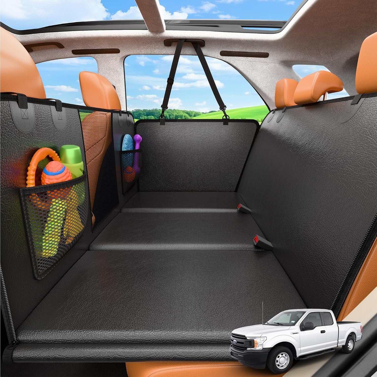 image:imageURPOWER 2026 Upgraded Back Seat Extender for Dogs Large Hard Bottom Dog Car Seat Cover Holds 550lbs Waterproof Dog Hammock Pet Bed with HighDensity Foam NonSlip Backseat ProtectorMatte Black