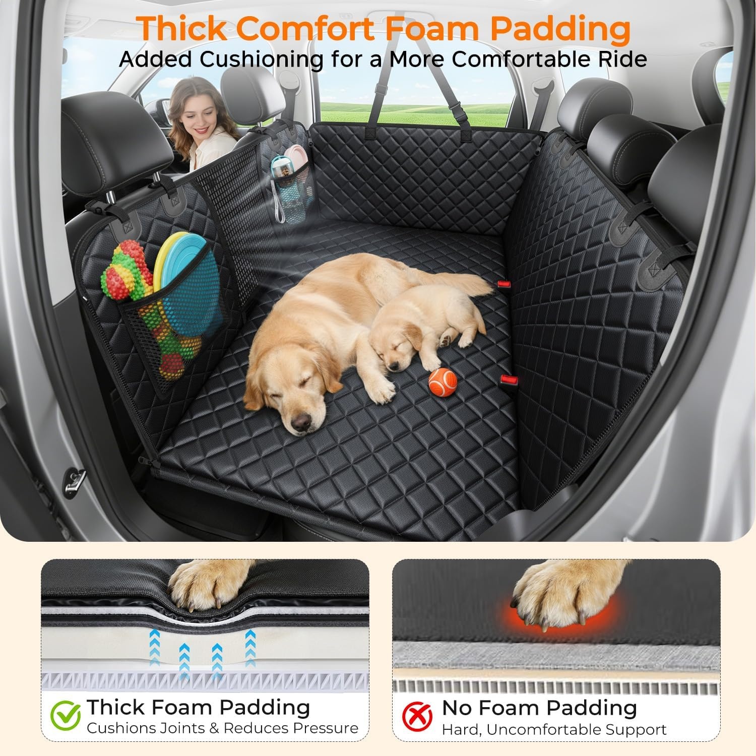 image:imageURPOWER 2026 Upgraded Back Seat Extender for Dogs Large Hard Bottom Dog Car Seat Cover Holds 550lbs Waterproof Dog Hammock Pet Bed with HighDensity Foam NonSlip Backseat ProtectorBlack