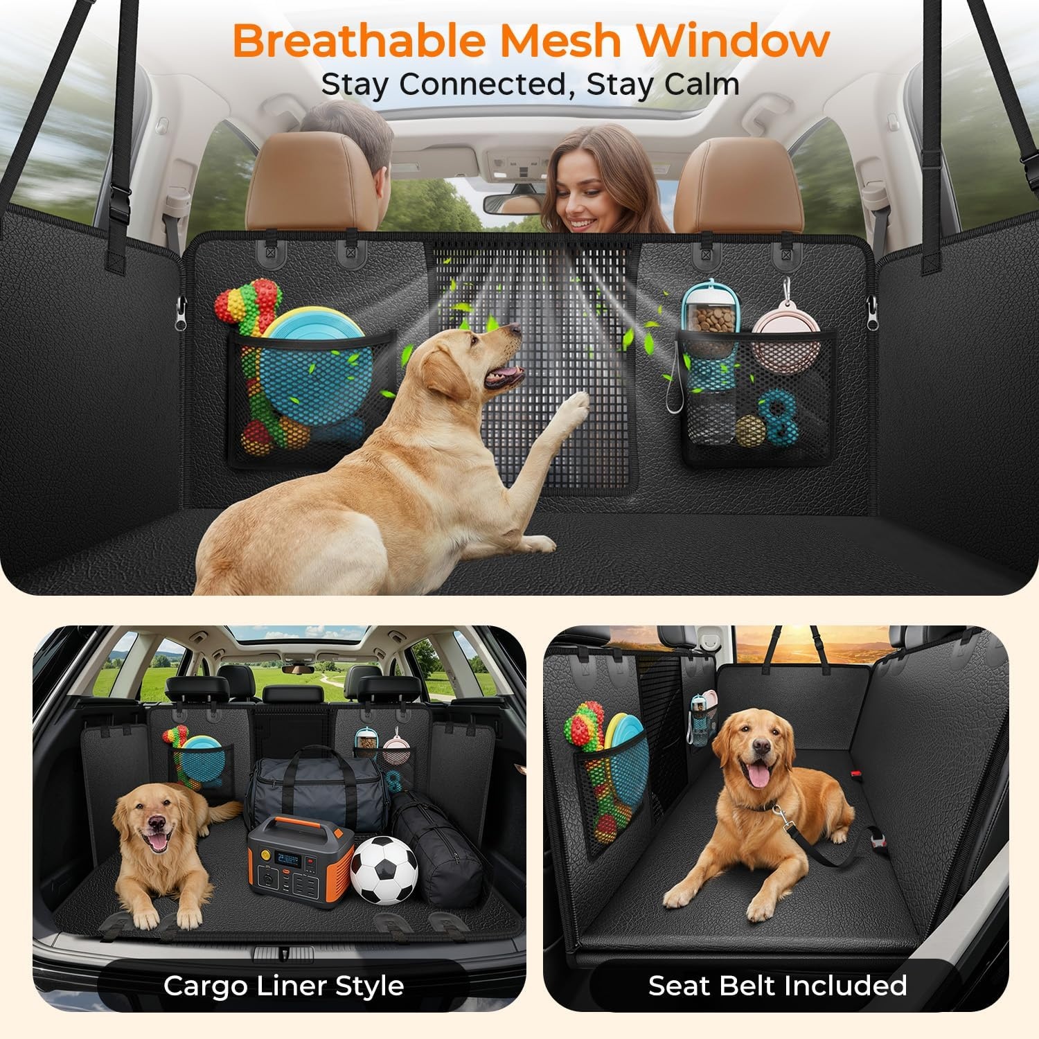 image:imageURPOWER 2026 Upgraded Back Seat Extender for Dogs Large Hard Bottom Dog Car Seat Cover Holds 550lbs Waterproof Dog Hammock Pet Bed with HighDensity Foam NonSlip Backseat ProtectorMatte Black