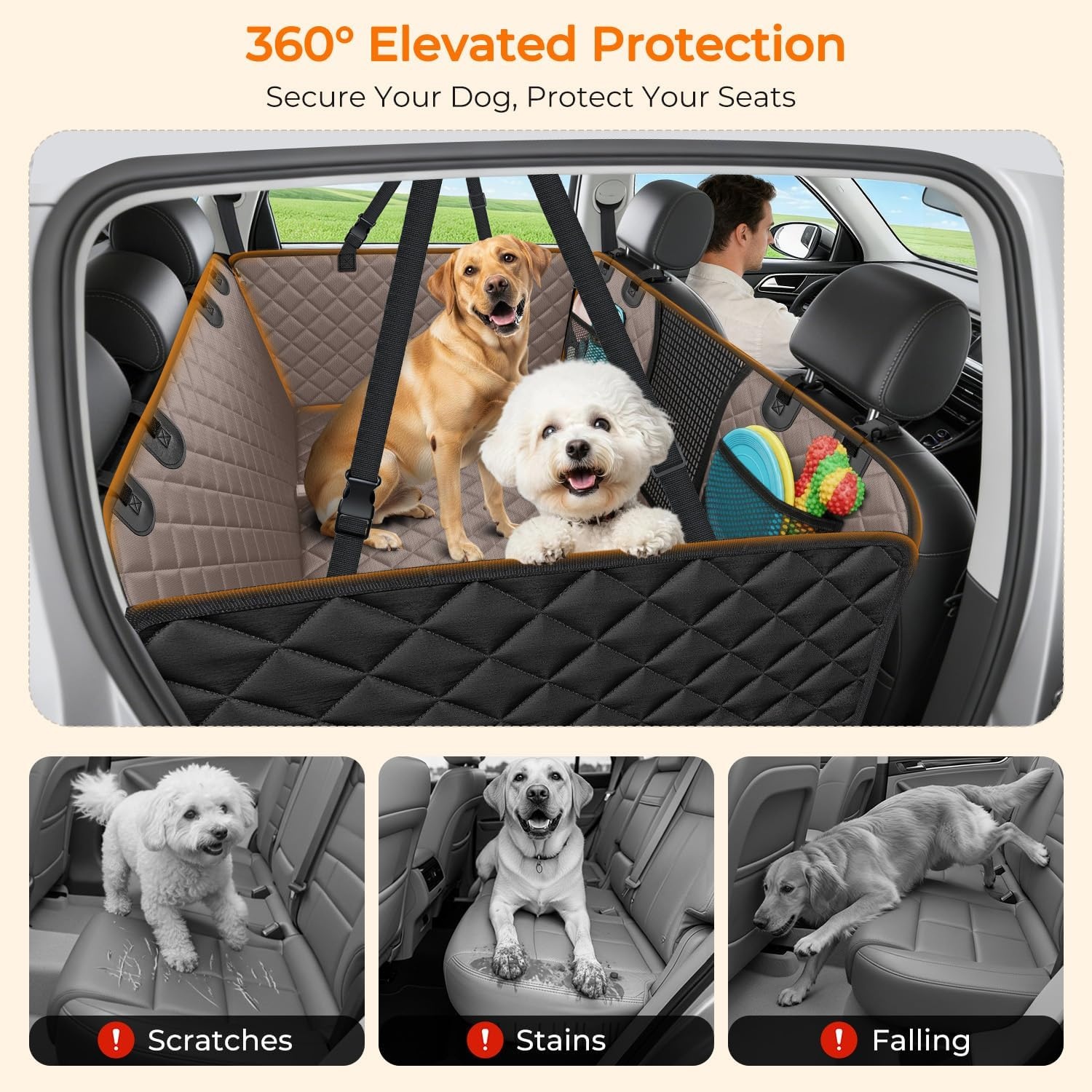 image:imageURPOWER 2026 Upgraded Back Seat Extender for Dogs Large Hard Bottom Dog Car Seat Cover Holds 550lbs Waterproof Dog Hammock Pet Bed with HighDensity Foam NonSlip Backseat ProtectorKhaki