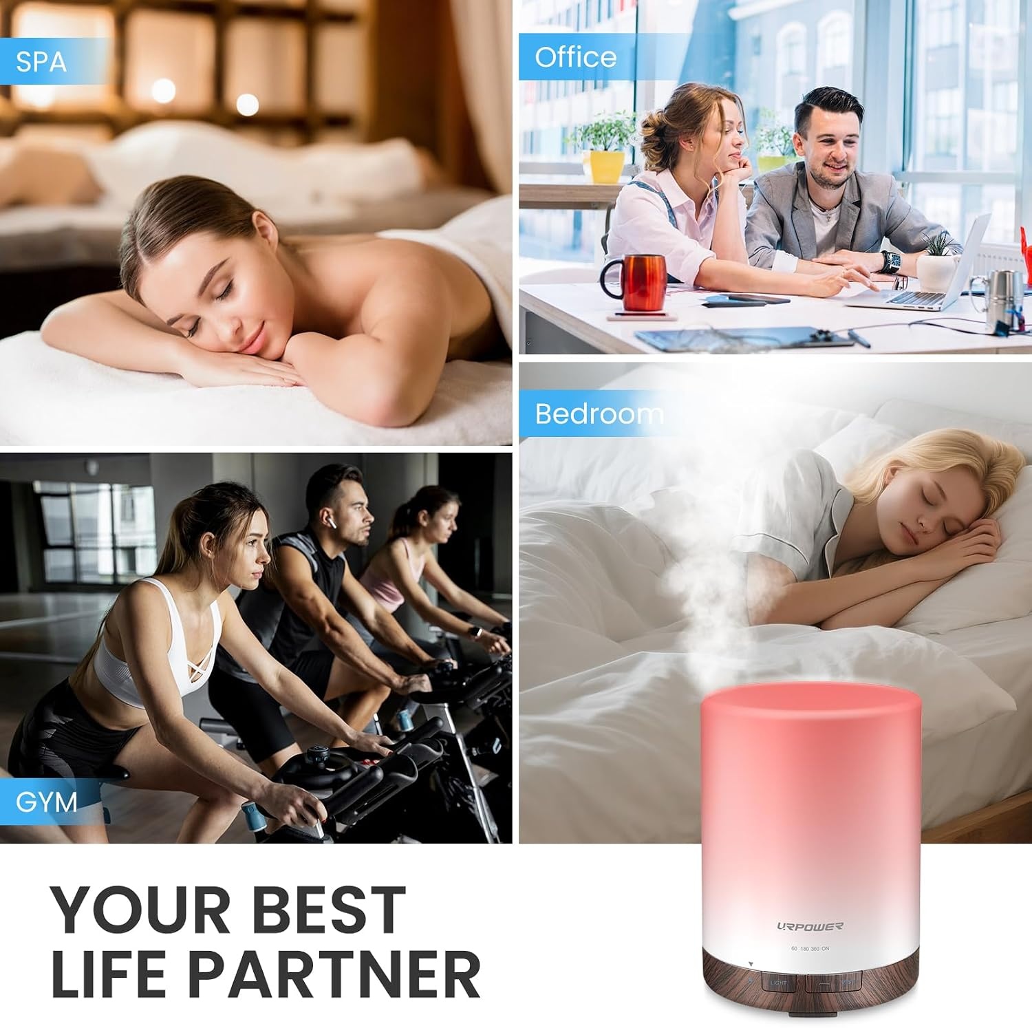 image:imageURPOWER 300ml Essential Oil Diffuser Ultrasonic Air Humidifier AUTO Shut Off Aromatherapy Scent Diffuser Night Light 7 Color Changing LED Lights and 4 Timer Settings for Home Office YogaDark Brown