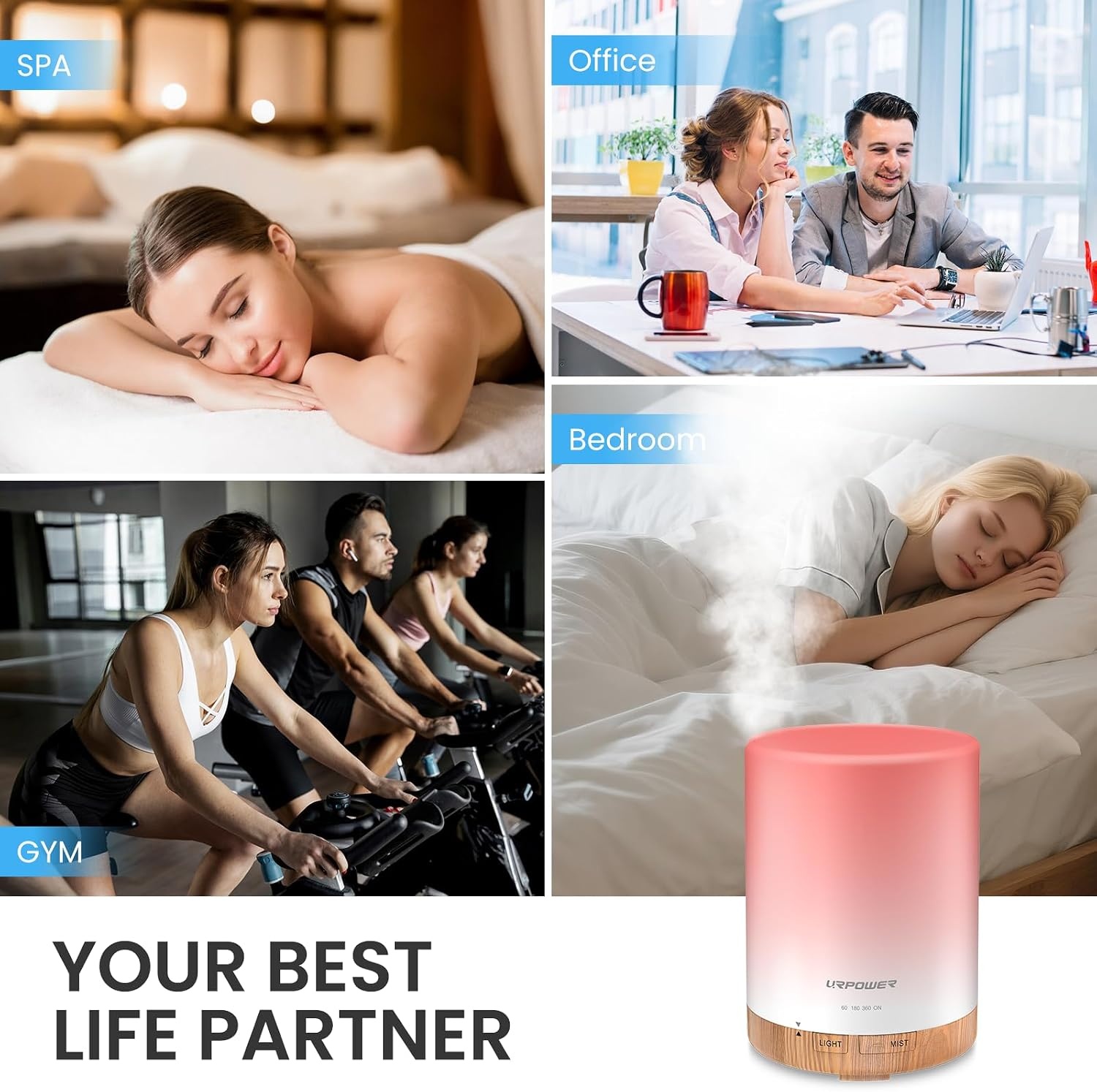 image:imageURPOWER 300ml Essential Oil Diffuser Ultrasonic Air Humidifier AUTO Shut Off Aromatherapy Scent Diffuser Night Light 7 Color Changing LED Lights and 4 Timer Settings for Home Office YogaLight Brown