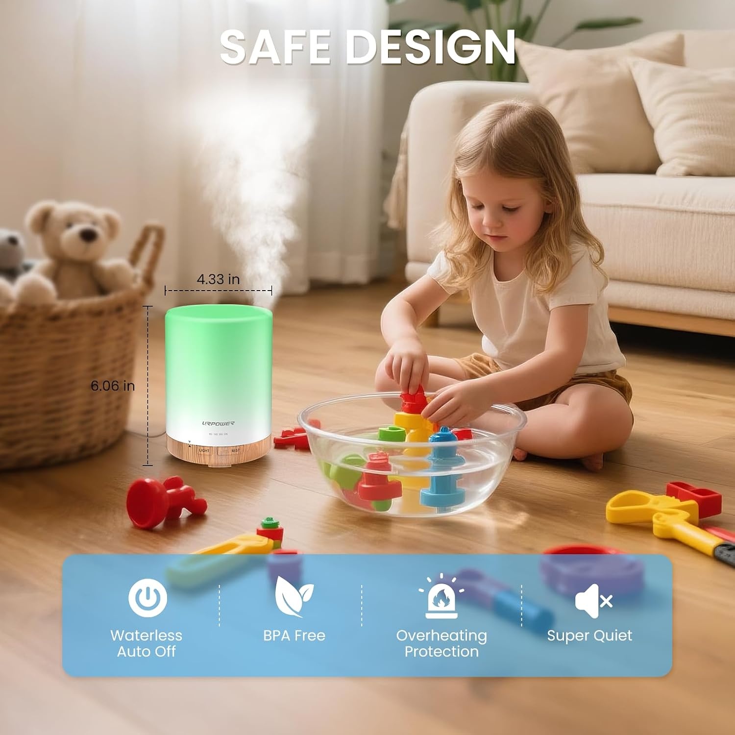 image:imageURPOWER 300ml Essential Oil Diffuser Ultrasonic Air Humidifier AUTO Shut Off Aromatherapy Scent Diffuser Night Light 7 Color Changing LED Lights and 4 Timer Settings for Home Office YogaLight Brown