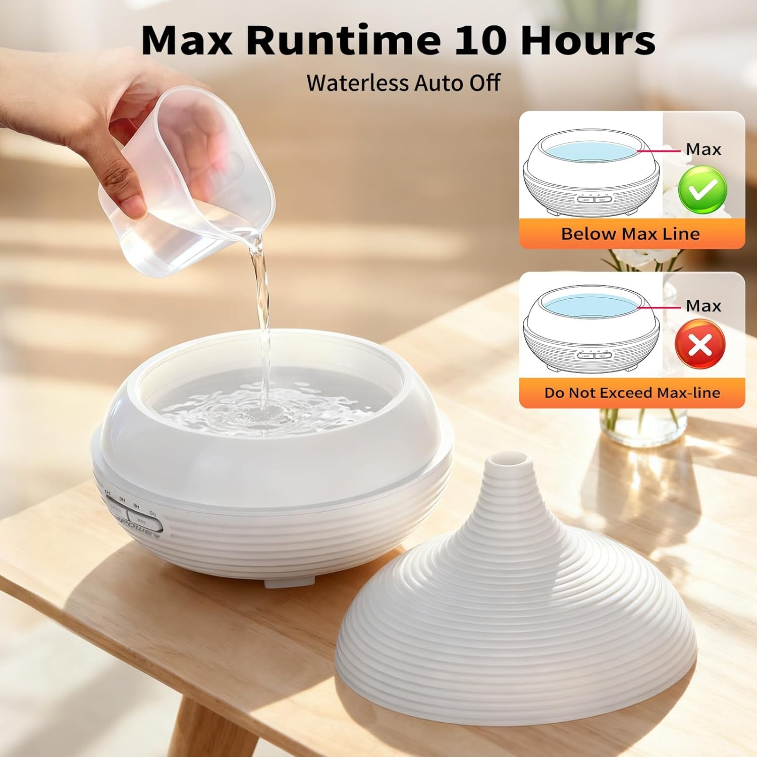 image:imageURPOWER 300ml Sleep Diffuser for Bedroom AllNight Essential Oil Diffuser Quiet Ultrasonic Cool Mist AutoOff amp Timer 7 LED Color Diffusers Humidifier for Home Office amp Large Rooms