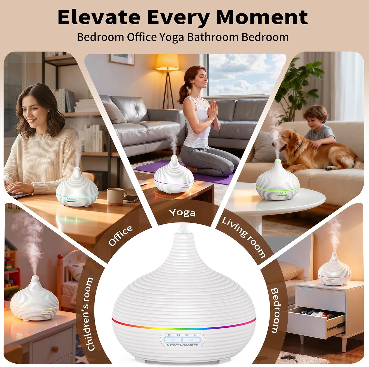 image:imageURPOWER 300ml Sleep Diffuser for Bedroom AllNight Essential Oil Diffuser Quiet Ultrasonic Cool Mist AutoOff amp Timer 7 LED Color Diffusers Humidifier for Home Office amp Large Rooms