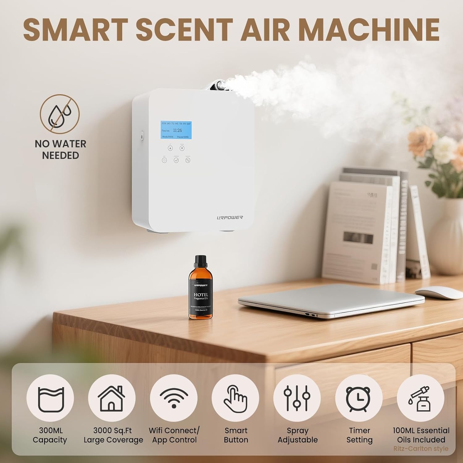 image:imageURPOWER 300ml Waterless Nebulizing Scent Diffuser amp 100ml RitzCarlton Inspired Oil