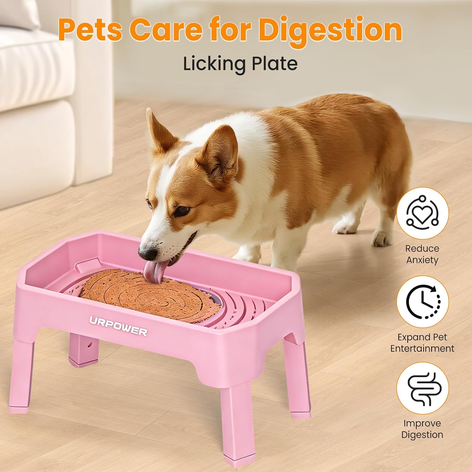 image:imageURPOWER 3in1 Elevated Dog Bowls Mess Proof Double Deck 4 Height Adjustable Raised Stand with 2 Stainless Steel Food Bowls amp Licking Plate for Small Medium amp Large DogsPink